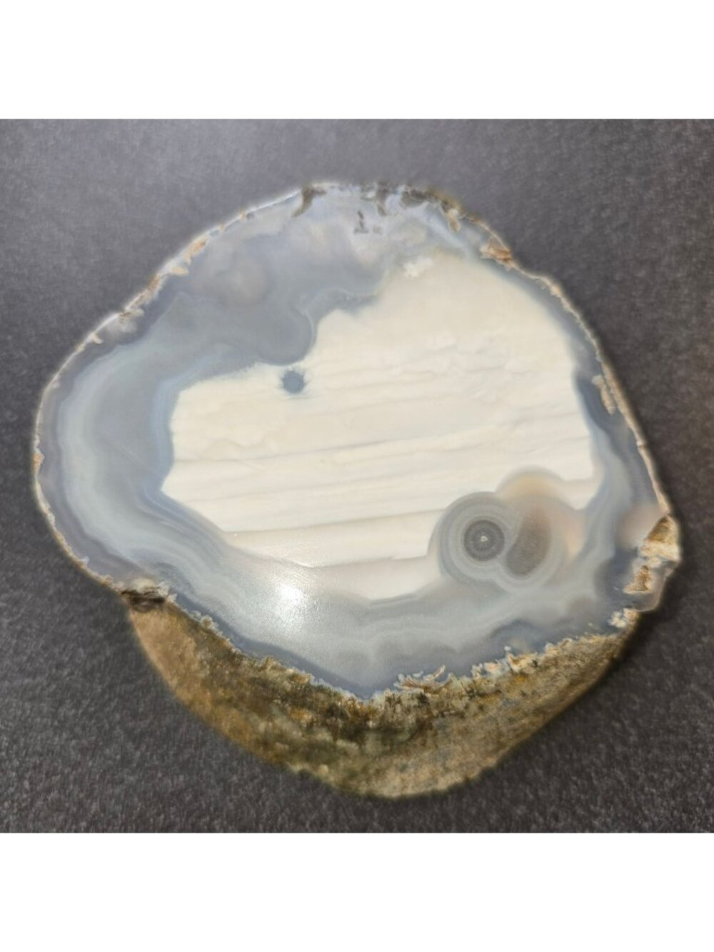 Polished Natural Banded Agate Geode Slice Blue Gray & White 3.75 Inches JH5001